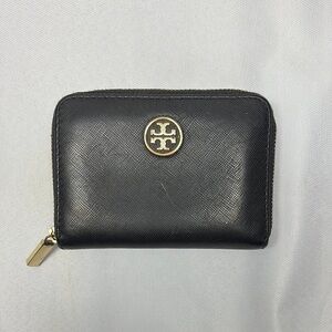 Tory Burch Black Leather Small Zip Wallet - Black and Gold